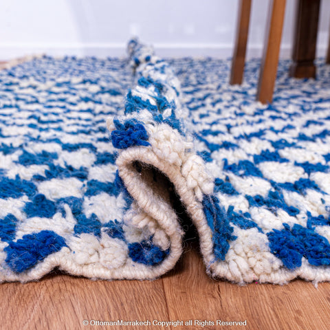 Plush Blue and White Berber Checkered Rug