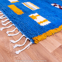 Load image into Gallery viewer, Bohemian Blue Moroccan Wool Rug with Abstract Geometric and Symbolic Patterns