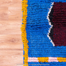 Load image into Gallery viewer, Bohemian Blue Moroccan Wool Rug with Abstract Geometric and Symbolic Patterns