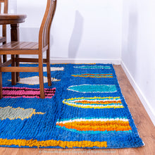 Load image into Gallery viewer, Bohemian Blue Moroccan Wool Rug with Abstract Geometric and Symbolic Patterns