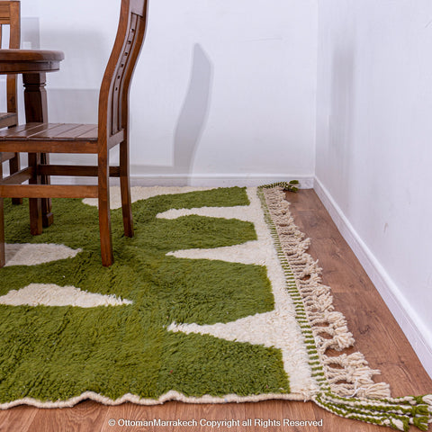 Olive Green Abstract Moroccan Wool Rug