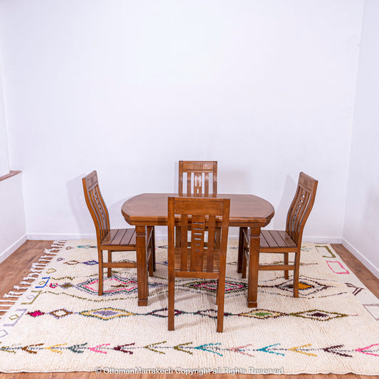 Beige Beni Ourain Rug with Colorful Berber Symbols