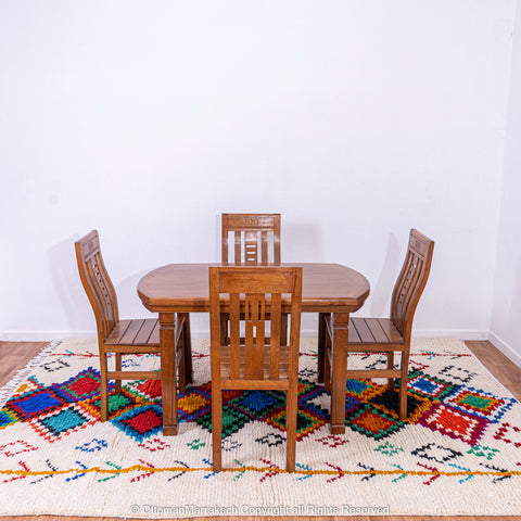 White Wool Berber Rug with Colorful Diamond Motifs