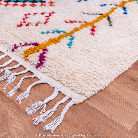 White Wool Berber Rug with Colorful Diamond Motifs