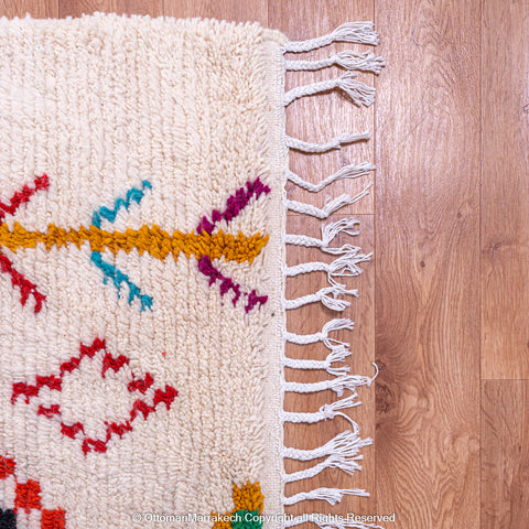 White Wool Berber Rug with Colorful Diamond Motifs