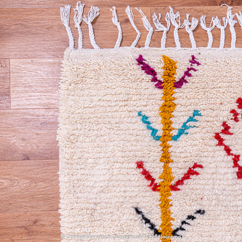 White Wool Berber Rug with Colorful Diamond Motifs