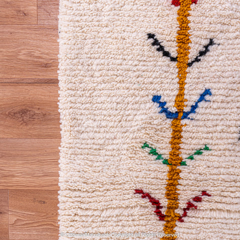 White Wool Berber Rug with Colorful Diamond Motifs