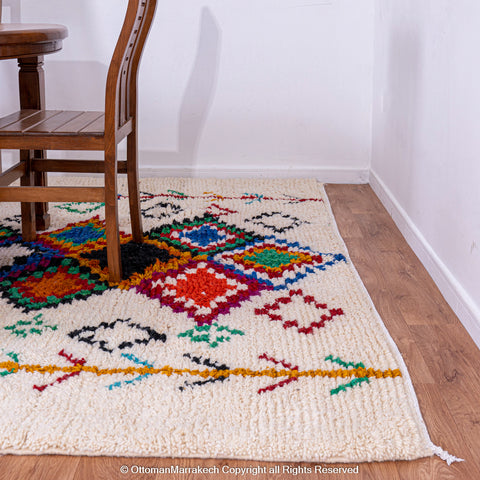 White Wool Berber Rug with Colorful Diamond Motifs