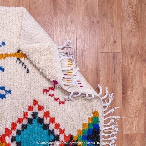 White Wool Berber Rug with Colorful Diamond Motifs