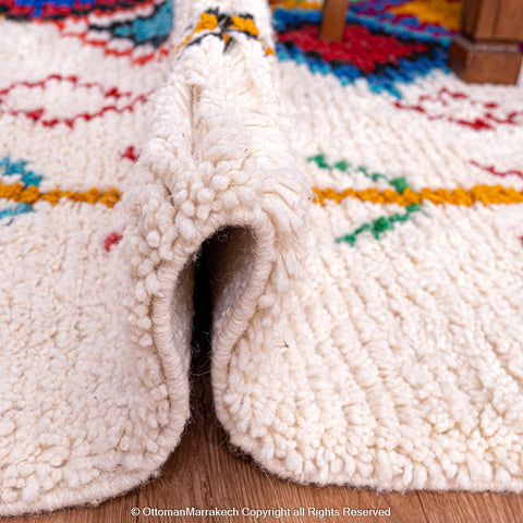 White Wool Berber Rug with Colorful Diamond Motifs