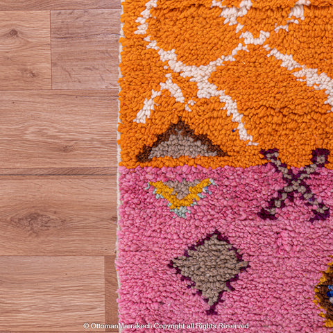 Pink and Orange Moroccan Rug – Unique Geometric and Diamond Pattern