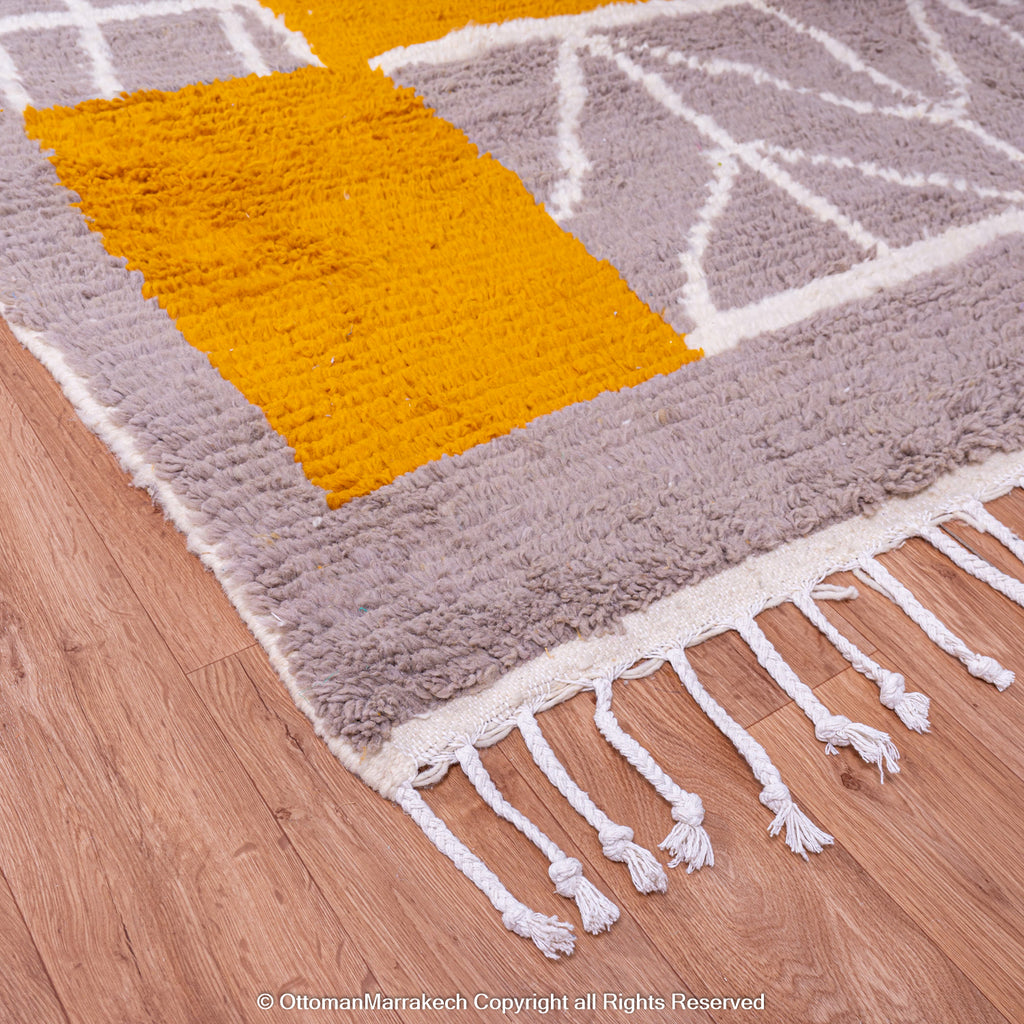 Moroccan Maverick Charm Rug – Orange Peel Squares with White Lined Accents