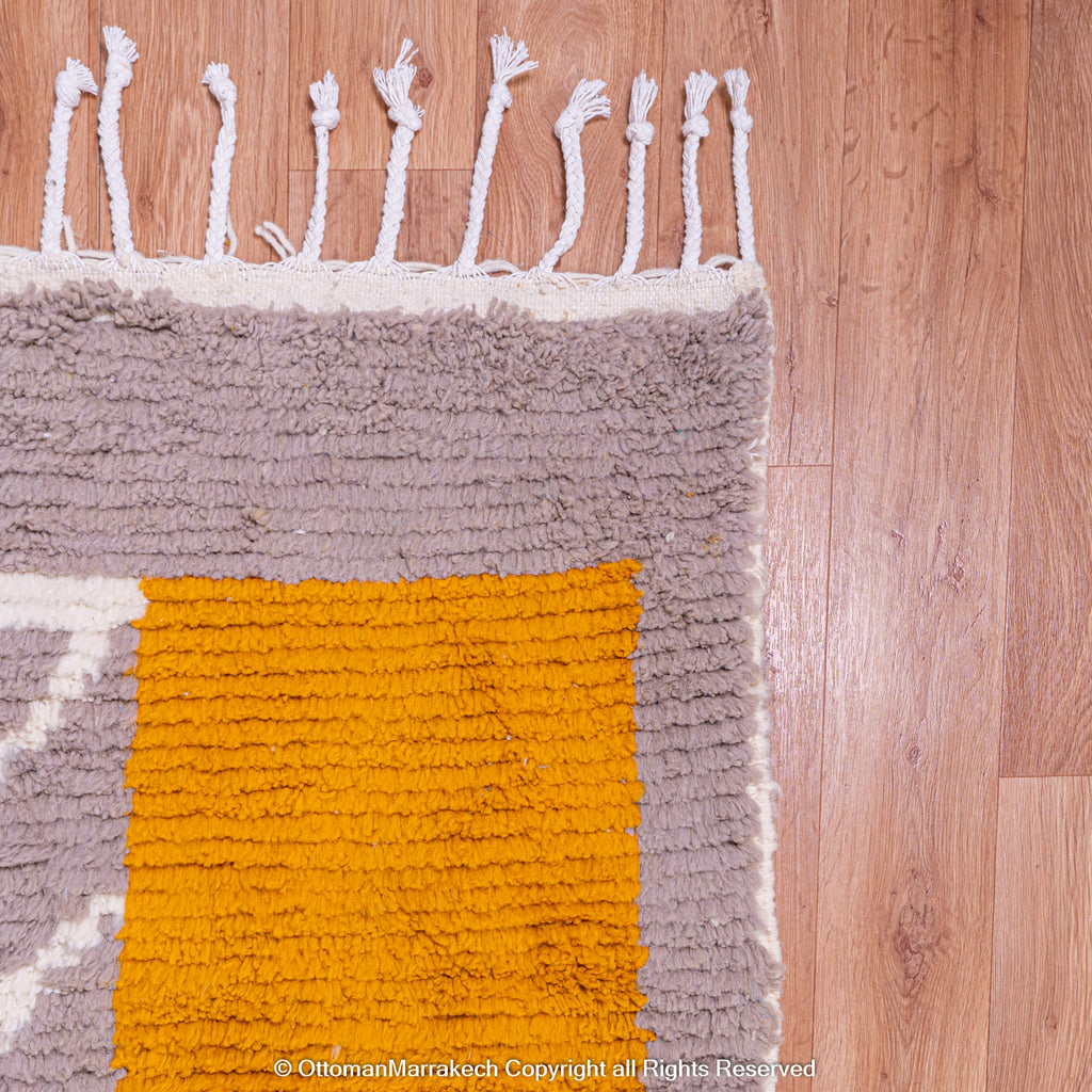 Moroccan Maverick Charm Rug – Orange Peel Squares with White Lined Accents