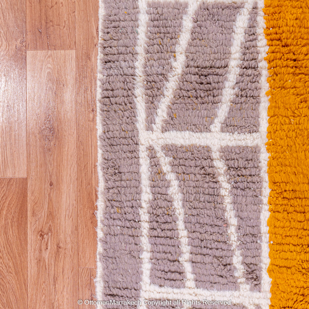 Moroccan Maverick Charm Rug – Orange Peel Squares with White Lined Accents