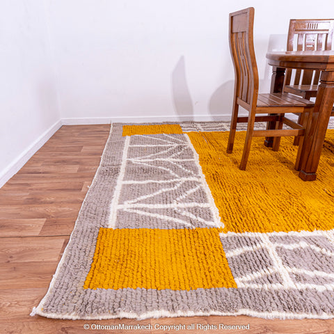 Moroccan Maverick Charm Rug – Orange Peel Squares with White Lined Accents