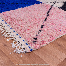 Load image into Gallery viewer, Moroccan Navy Blossom Rug – Abstract Area White Rug with Navy Blue, Pink Shapes &amp; Black Lines