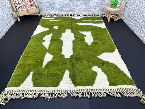 Olive Green Abstract Moroccan Wool Rug