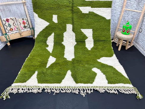 Olive Green Abstract Moroccan Wool Rug