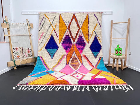 Vibrant Moroccan Berber Rug with Colorful Diamond Motifs