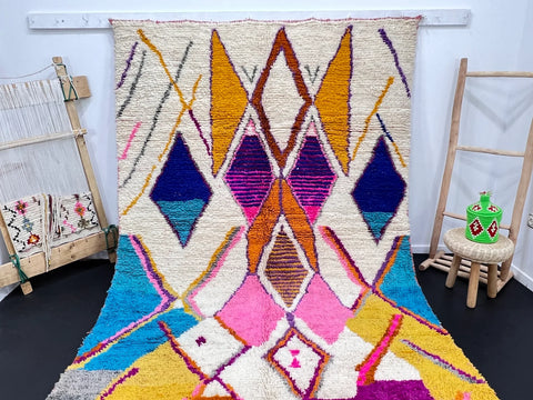 Vibrant Moroccan Berber Rug with Colorful Diamond Motifs