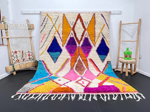 Vibrant Moroccan Berber Rug with Colorful Diamond Motifs