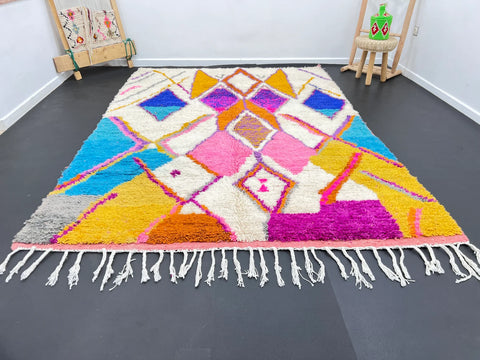 Vibrant Moroccan Berber Rug with Colorful Diamond Motifs