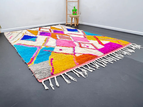 Vibrant Moroccan Berber Rug with Colorful Diamond Motifs