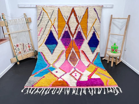 Vibrant Moroccan Berber Rug with Colorful Diamond Motifs