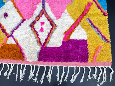 Vibrant Moroccan Berber Rug with Colorful Diamond Motifs