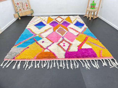 Vibrant Moroccan Berber Rug with Colorful Diamond Motifs