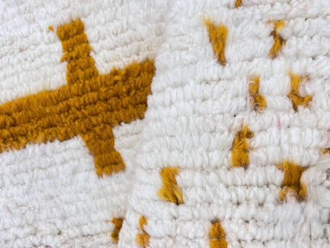 White Berber Rug with Geometric Saffron-Hued Patterns