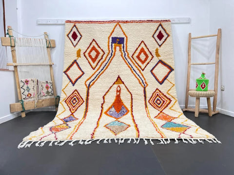 Atlas Valley Vibrance Moroccan Rug – Handwoven Berber Design with Geometric Diamonds