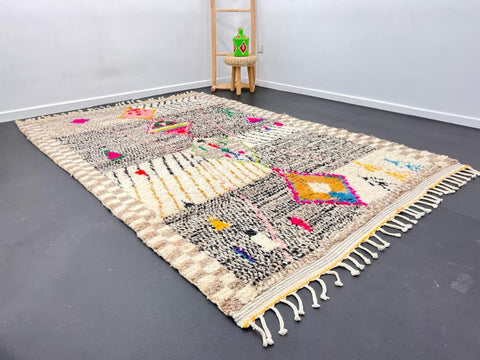 Multicolored Moroccan Wool Rug with Geometric Diamond Patterns