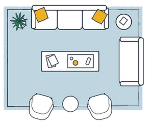 Large area rug layout illustration