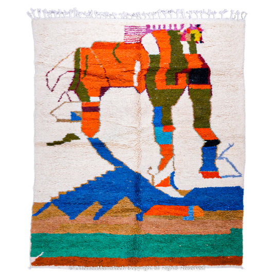 Abstract Camel and Desert Scene Moroccan Rug – Handwoven Art Piece